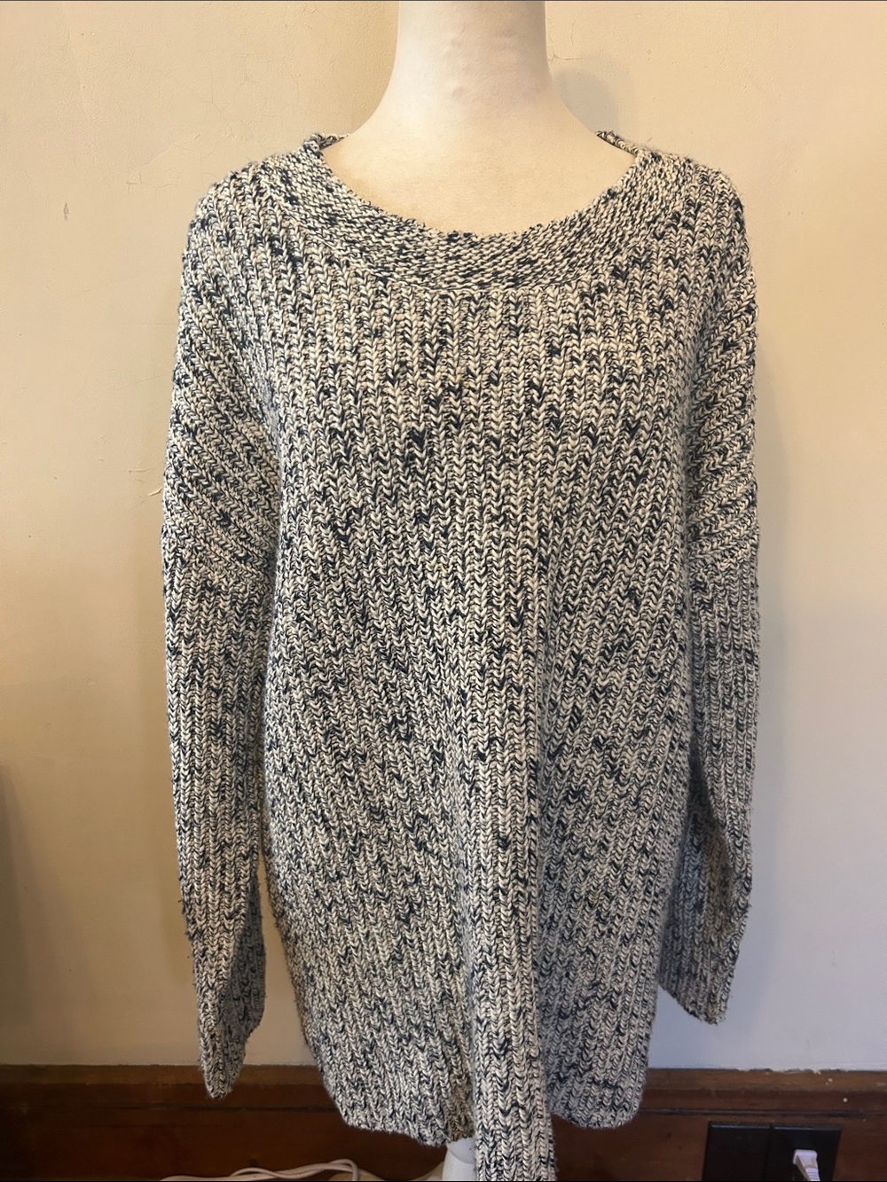 Coldwater Creek Cozy Marled black & White Knit Sweater Size XL EUC